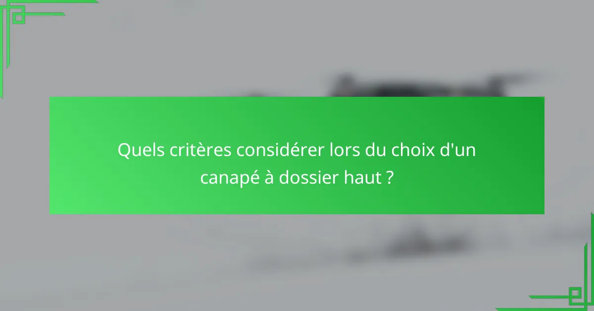 Quels critères considérer lors du choix d'un canapé à dossier haut ?