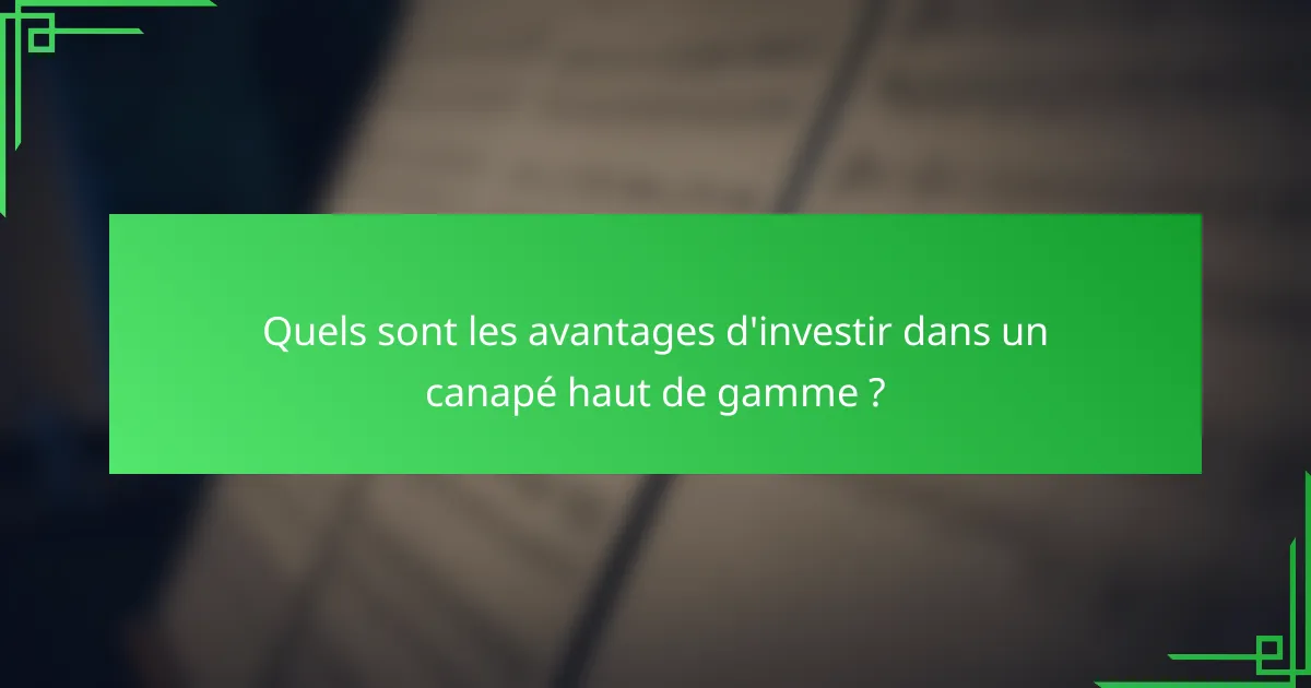 Quels sont les avantages d'investir dans un canapé haut de gamme ?